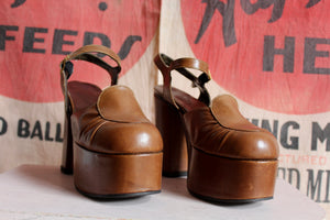 1970s Brown Leather Platforms