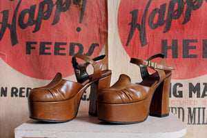 1970s Brown Leather Platforms