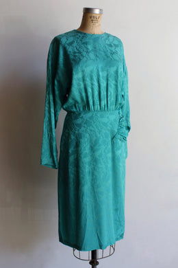 1980s Silk Turquoise Midi Dress