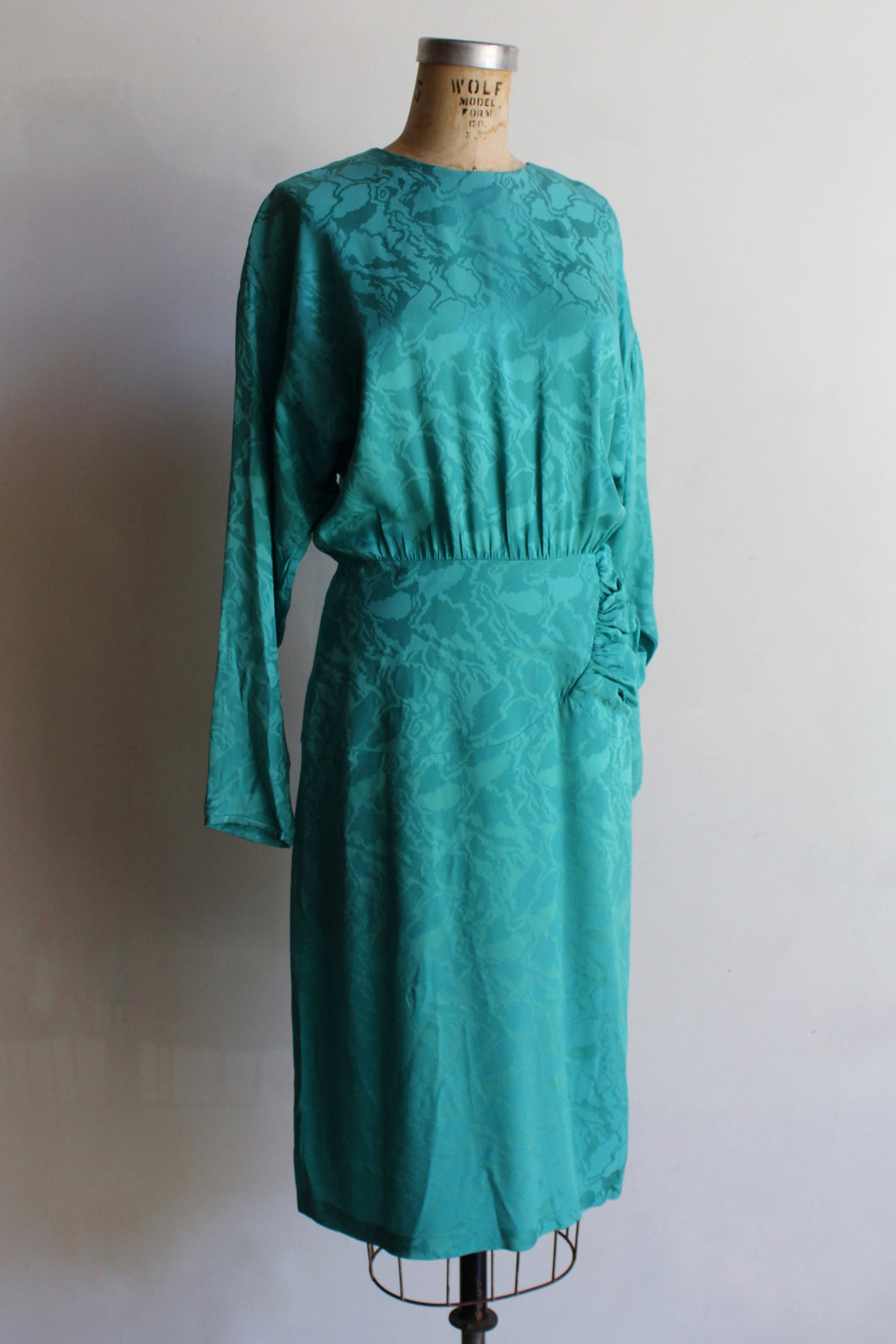 1980s Silk Turquoise Midi Dress
