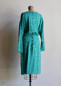 1980s Silk Turquoise Midi Dress
