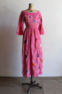 1970s Pink Crochet Mexican Wedding Dress