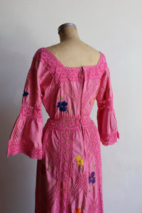 1970s Pink Crochet Mexican Wedding Dress