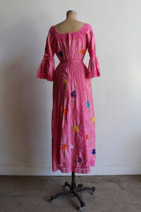 1970s Pink Crochet Mexican Wedding Dress