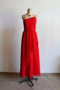 1970s Red Asymmetrical Caplet Maxi Dress