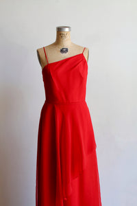1970s Red Asymmetrical Caplet Maxi Dress
