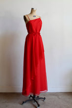 Load image into Gallery viewer, 1970s Red Asymmetrical Caplet Maxi Dress