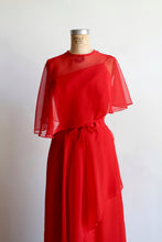 Load image into Gallery viewer, 1970s Red Asymmetrical Caplet Maxi Dress