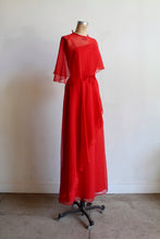 Load image into Gallery viewer, 1970s Red Asymmetrical Caplet Maxi Dress
