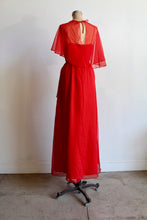 Load image into Gallery viewer, 1970s Red Asymmetrical Caplet Maxi Dress