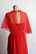 Load image into Gallery viewer, 1970s Red Asymmetrical Caplet Maxi Dress
