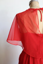 Load image into Gallery viewer, 1970s Red Asymmetrical Caplet Maxi Dress