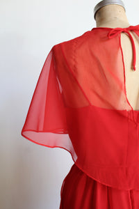 1970s Red Asymmetrical Caplet Maxi Dress