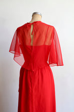 Load image into Gallery viewer, 1970s Red Asymmetrical Caplet Maxi Dress