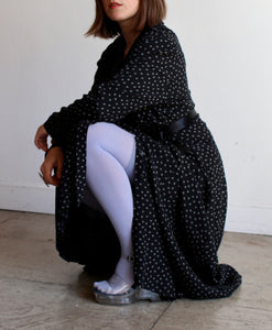 1980s Black Calico Print Duster Dress