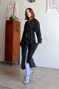 1980s Black Calico Print Duster Dress