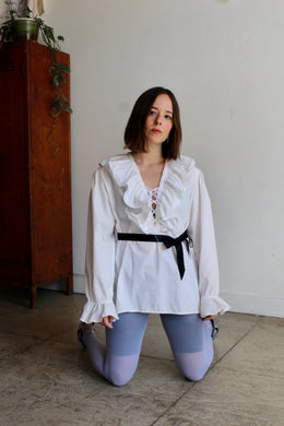 1980s White Ruffle Poet Blouse