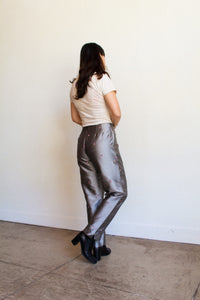 1990s Silver Silk Rose Bud Cigarette Pants