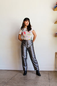 1990s Silver Silk Rose Bud Cigarette Pants