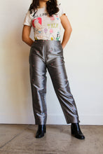 Load image into Gallery viewer, 1990s Silver Silk Rose Bud Cigarette Pants