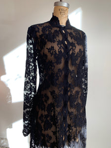 90s Black Lace Duster Jacket