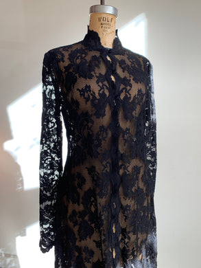 90s Black Lace Duster Jacket