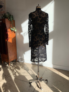 90s Black Lace Duster Jacket