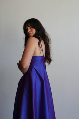 90s Purple Raw Silk Sharkskin Tent Dress
