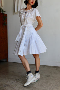 1980s White Cotton Floral Appliqué Dress