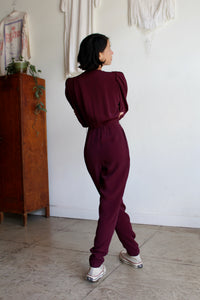 1970s Fitted Plum Jumpsuit