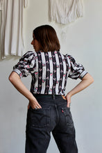 Load image into Gallery viewer, 1980s Striped Floral Puff Sleeve Blouse