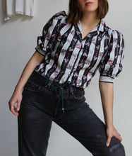 Load image into Gallery viewer, 1980s Striped Floral Puff Sleeve Blouse