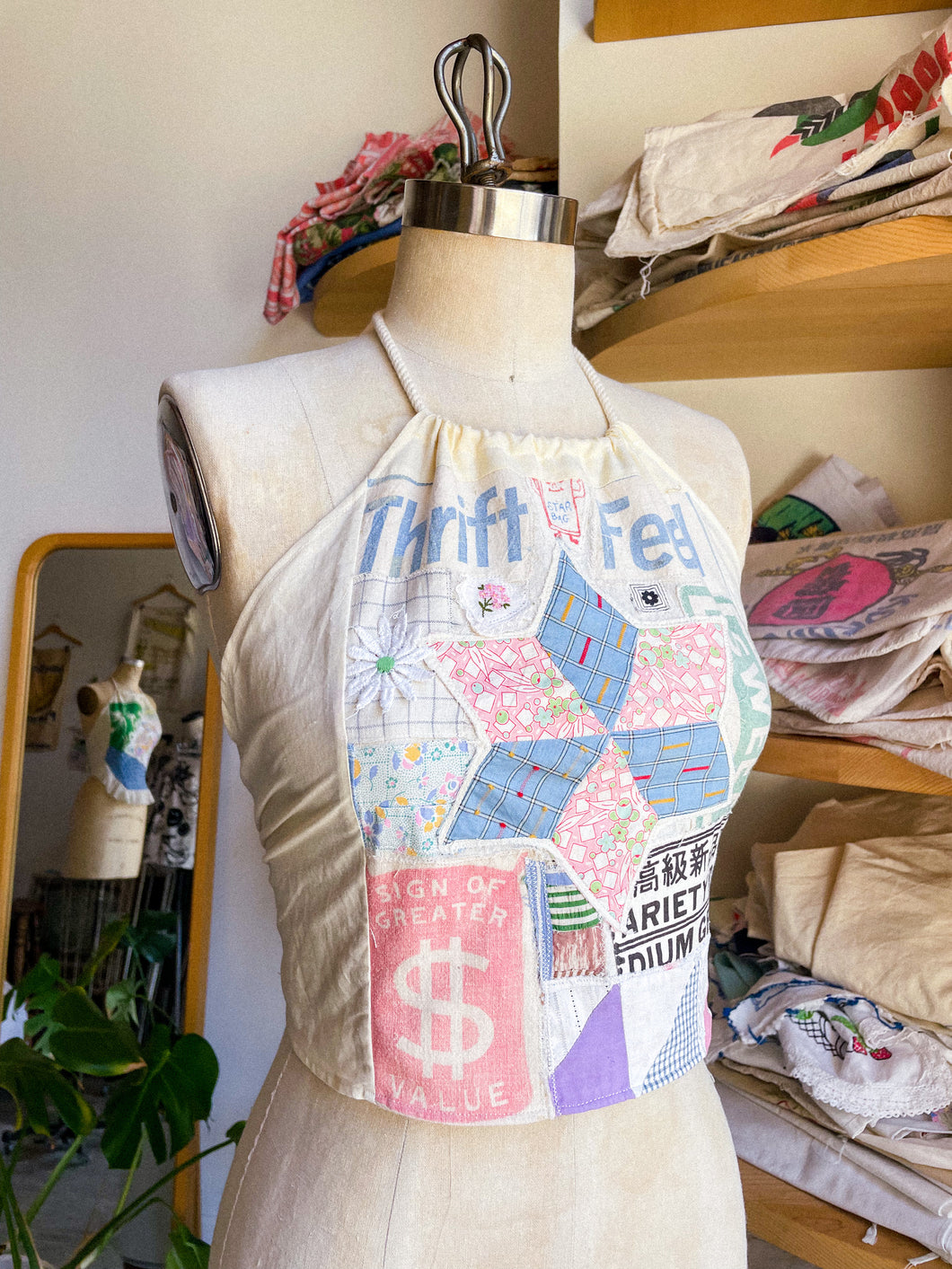 Thrift Feed Sacred Scrap Collage Halter Top
