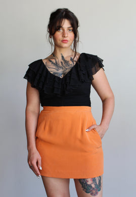 90s Black Mesh Ruffle Blouse