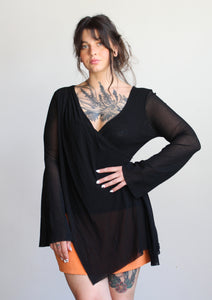 90s Black Mesh Layered Blouse