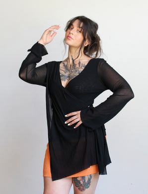 90s Black Mesh Layered Blouse
