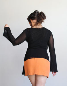 90s Black Mesh Layered Blouse