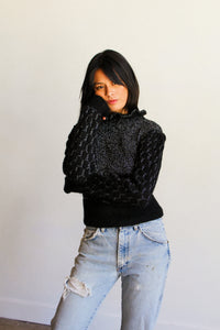 1970s Black Lurex Hand Knit Mohair Sweater