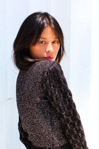 1970s Black Lurex Hand Knit Mohair Sweater