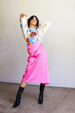 1960s Hot Pink Satin Double Wrap Skirt