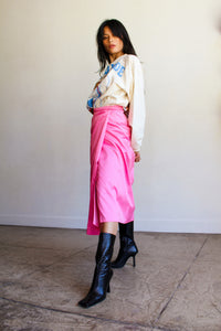 1960s Hot Pink Satin Double Wrap Skirt