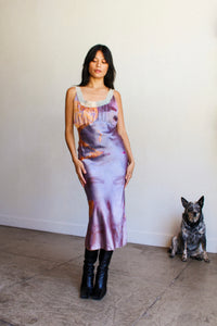 1930s Reworked Marble Dyed Satin Lace Slip Dress