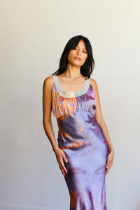 1930s Reworked Marble Dyed Satin Lace Slip Dress