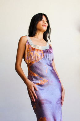 1930s Reworked Marble Dyed Satin Lace Slip Dress