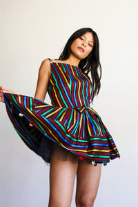 1950s Rainbow Taffeta Sequin Mini Dress