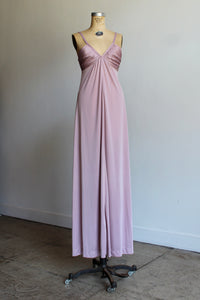 1970s Mauve Pink Pleated Bust Maxi Sun Dress