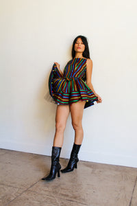 1950s Rainbow Taffeta Sequin Mini Dress