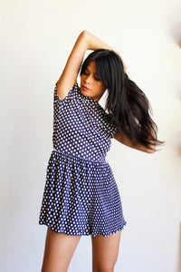 1960s Blue & White Nylon Polka Dot Romper