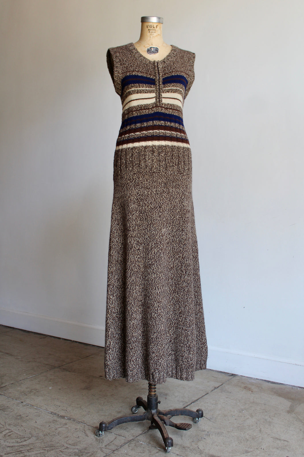 1990s Brown Knit Maxi Sweater Dress