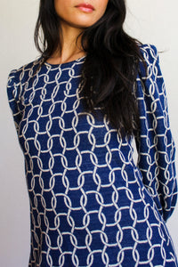 1970s Chain Link Indigo Blue Mini Dress